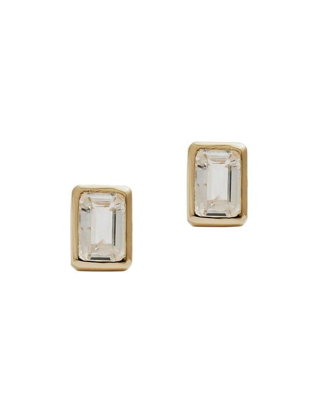 Womens 14K Gold & White Topaz Emerald-Cut Stud Earrings Product Image