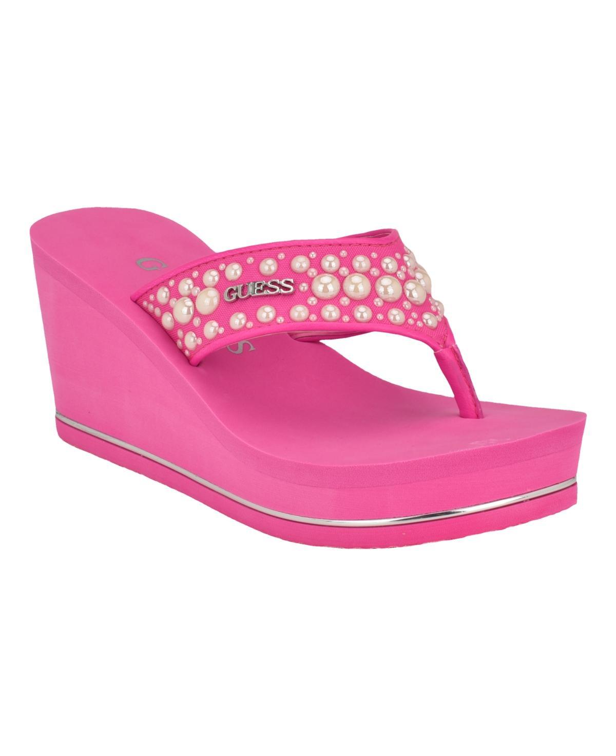 Guess Womens Silus Imitation Pearl Detail Thong Wedge Sandals Product Image