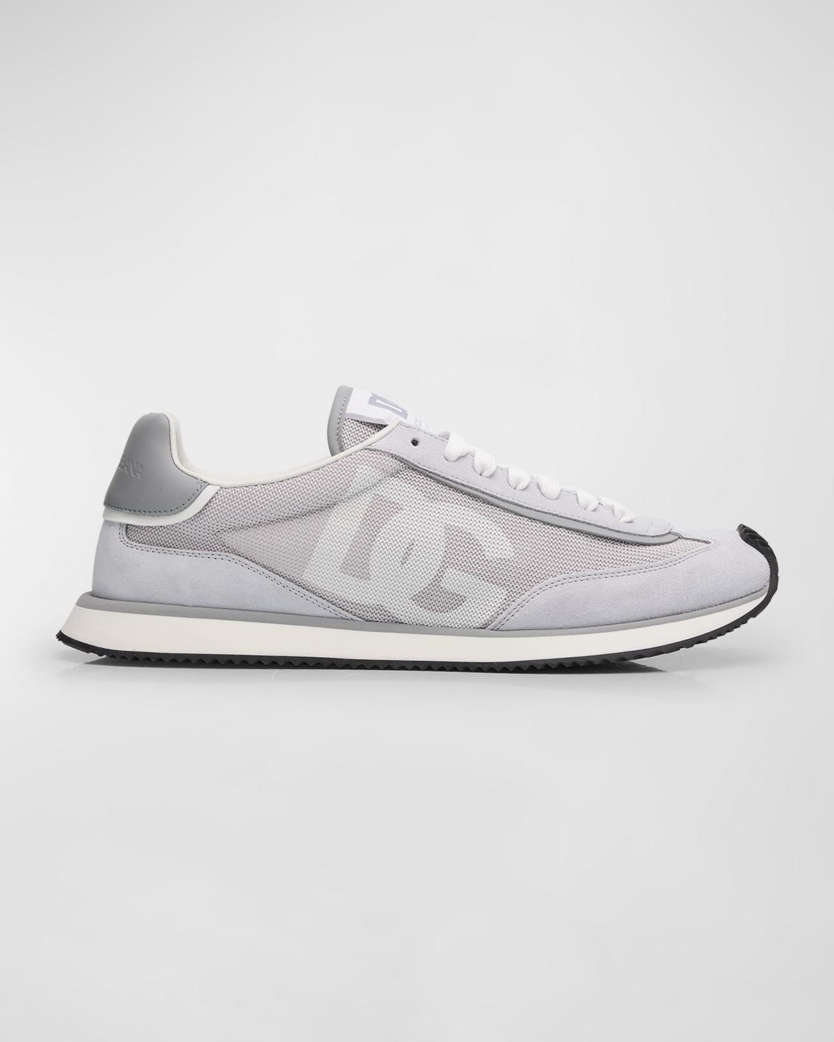 Men's Textile And Leather Runner Sneakers In Grigio/bianco Product Image