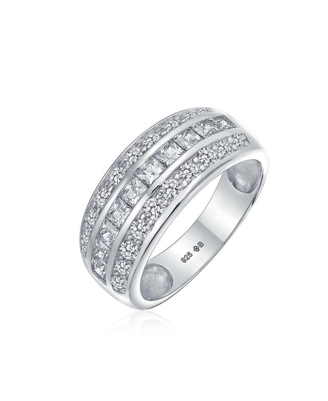 Bling Jewelry Art Deco Cubic Zirconia Half Eternity Channel Set Princess Cut Cz Dome 3 Row Wide Statement Band Ring For Women .925 Sterling Silver Com Product Image