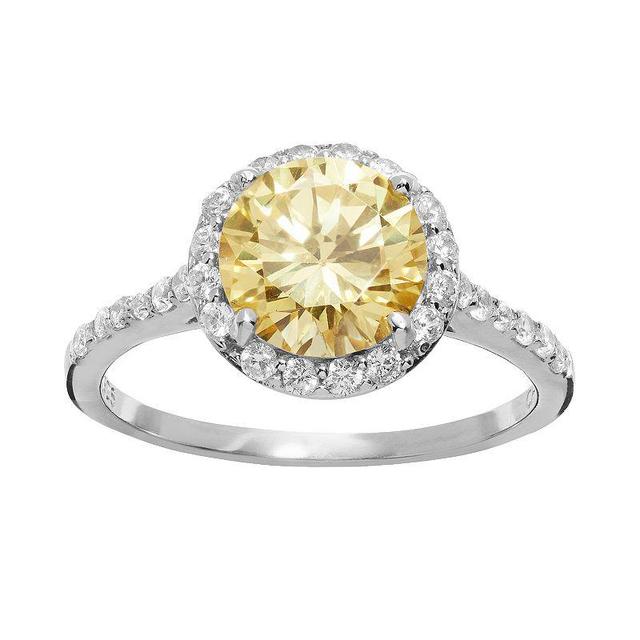 Sophie Miller Canary & White Cubic Zirconia Sterling Silver Halo Ring, Womens Yellow Product Image