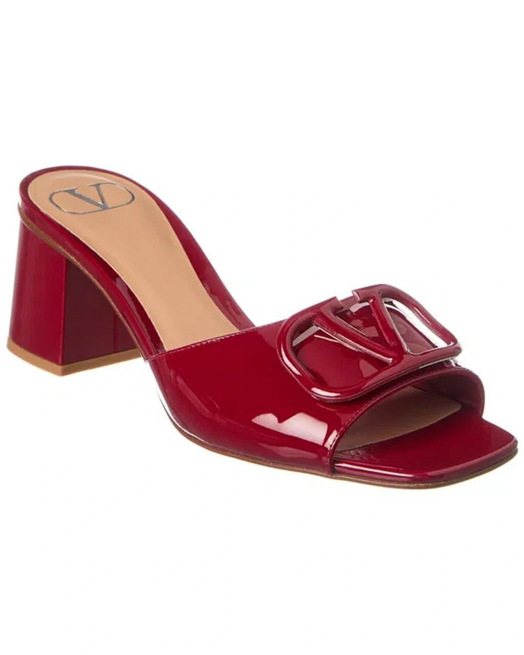 Women's Patent Leather Block Heel Slide Sandals In Red product image