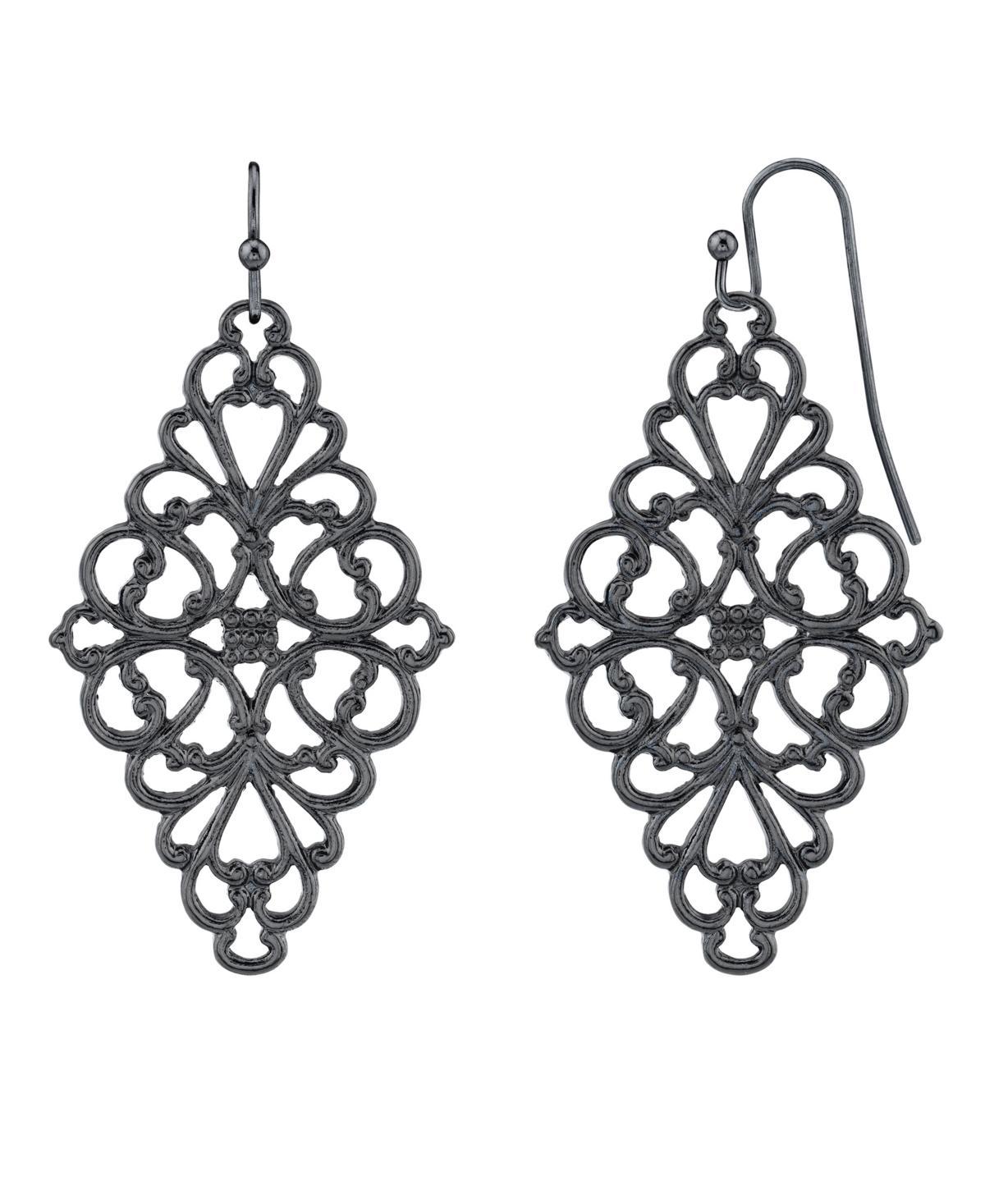 1928 Filigree Kite Drop Earrings, Womens, Black Product Image