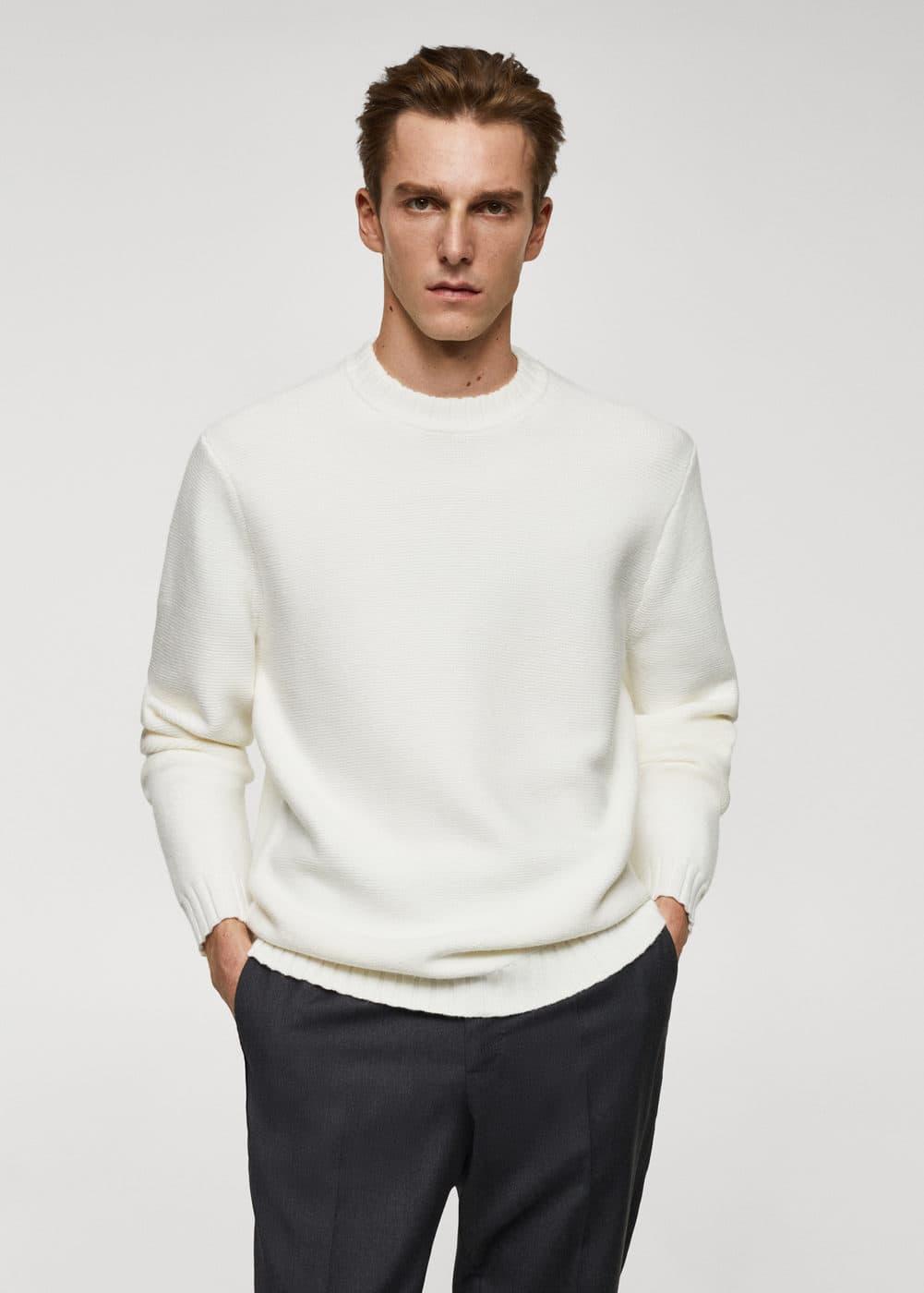 MANGO MAN - Knitted sweater with ribbed details off whiteMen Product Image