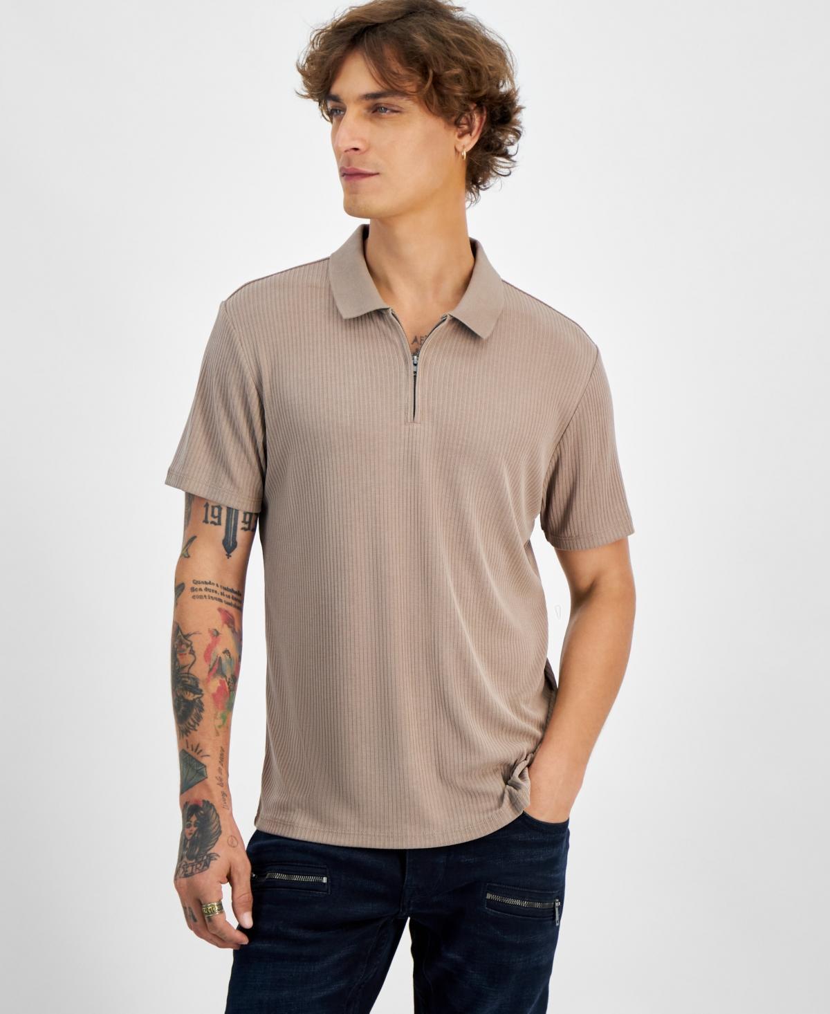 Guess Mens Union Zipper Ribbed Short Sleeve Polo Shirt Product Image