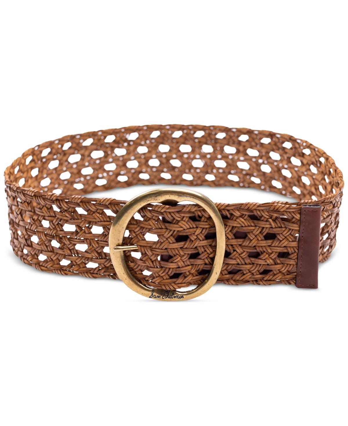 Sam Edelman Womens Woven Leather Belt with Circular Center Bar Buckle Product Image