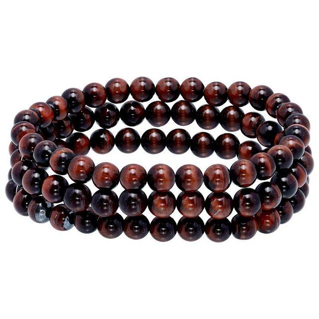 Aleure Precioso Beaded 3-Row Stretch Bracelet, Womens Red Tiger Eye Product Image