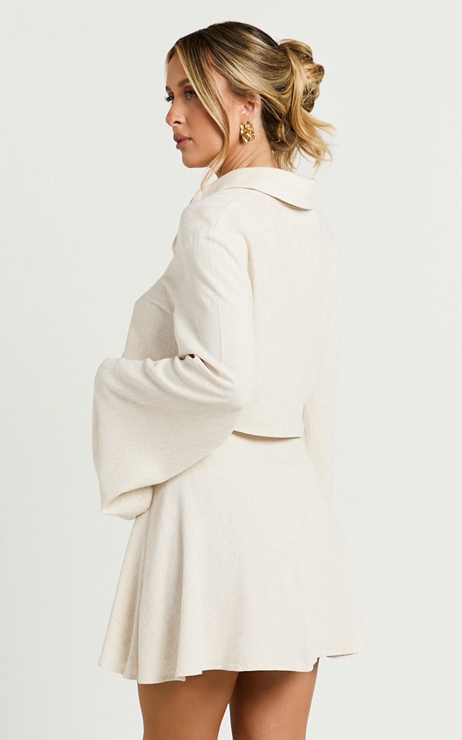 Emmy Two Piece Set - Linen Look Relaxed Crop Shirt and Wrap Skirt in Oat Product Image