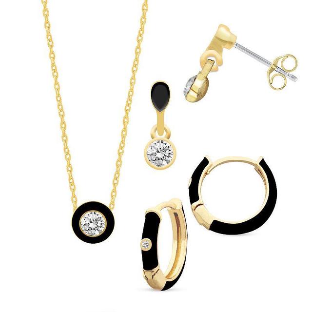 Royal Aura Black Enamel Necklace & Hoop Earrings Duo Set, Womens Gold Tone Black Product Image