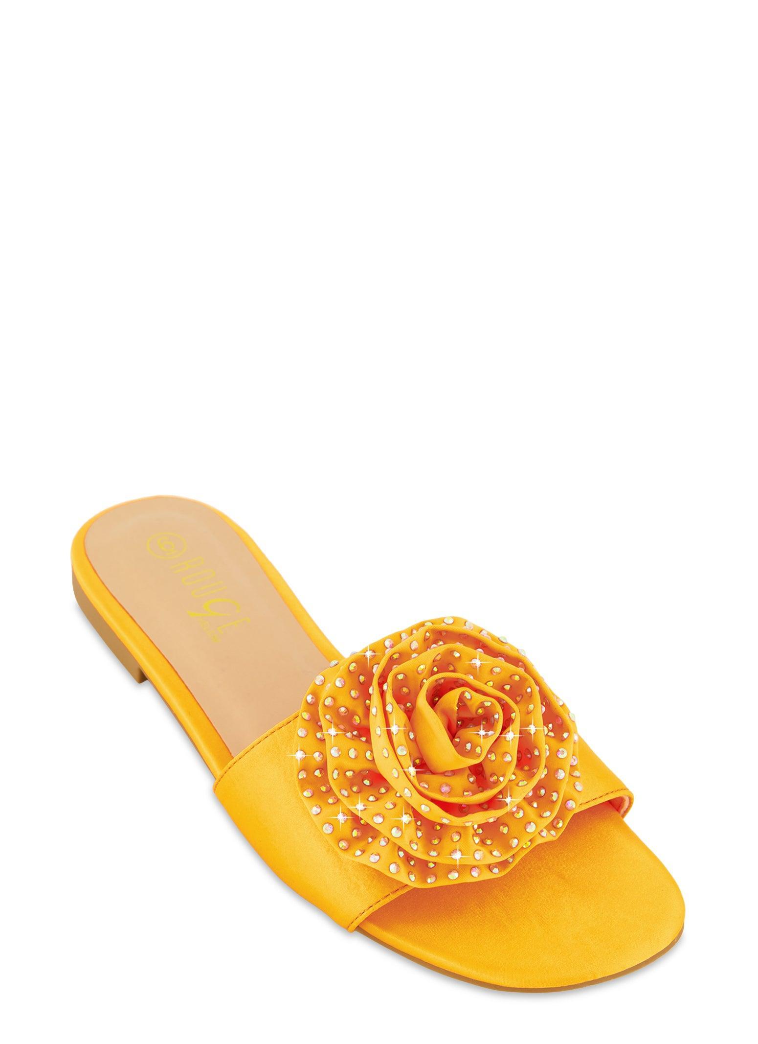 Womens Rhinestone Rose Slide Sandals Product Image