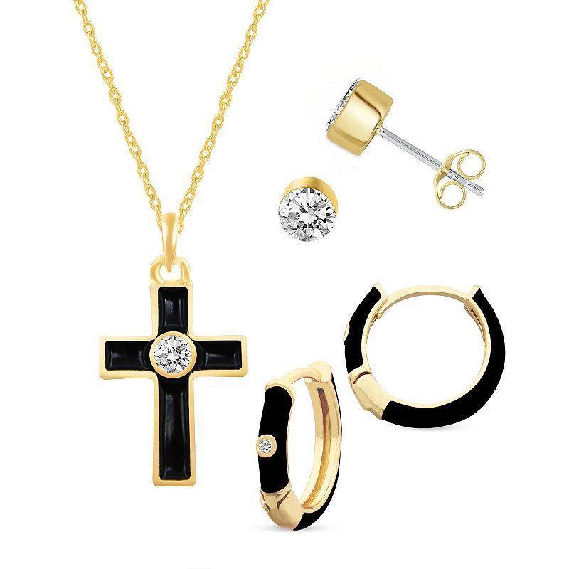 Crystal Enamel Necklace and Earring Set, 3-Piece Product Image