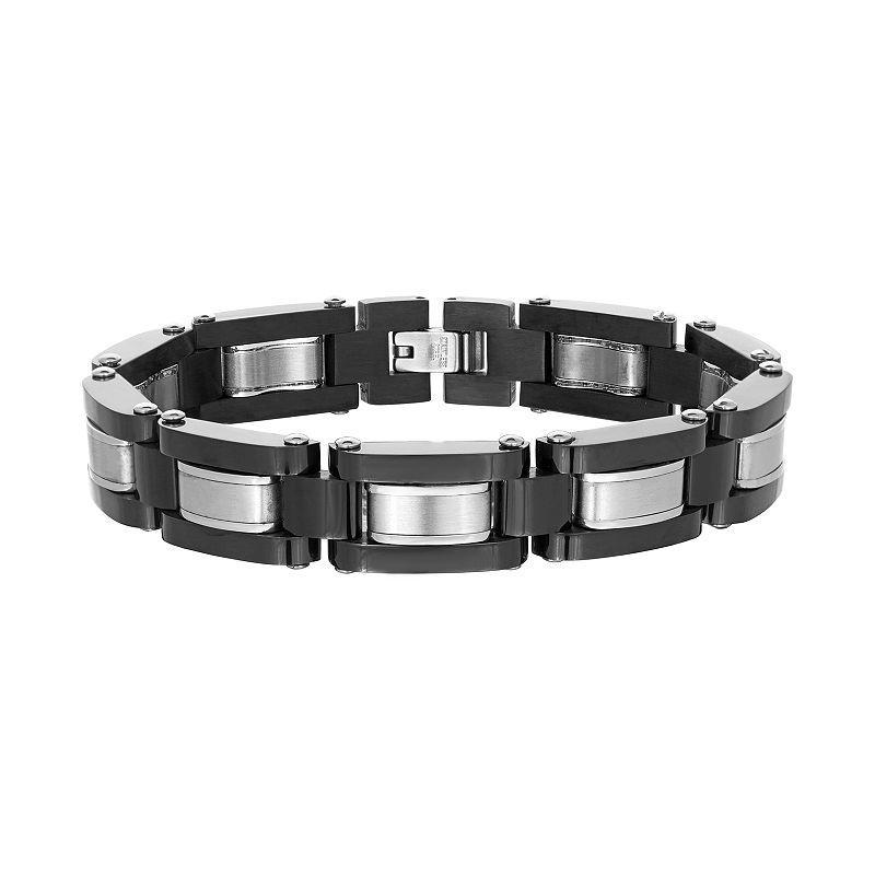 Mens LYNX Two-Tone Stainless Steel Link Bracelet Black Product Image