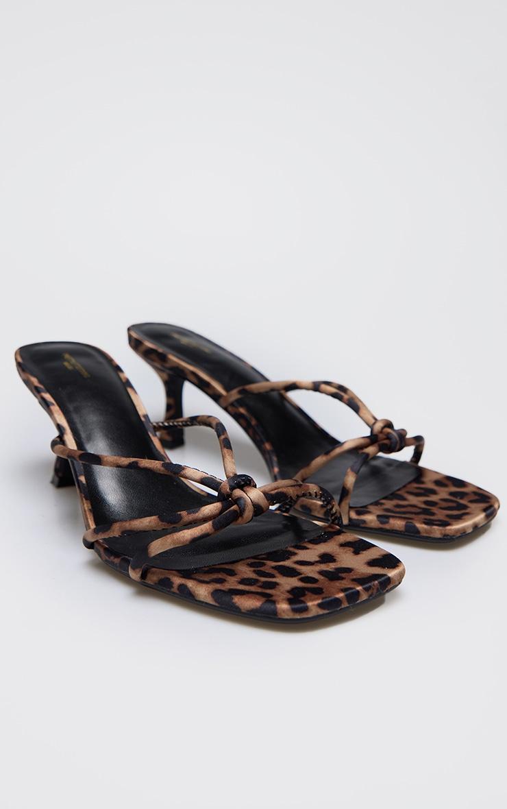 Leopard Satin Wide Fit Square Toe Knotted Heeled Mules Product Image