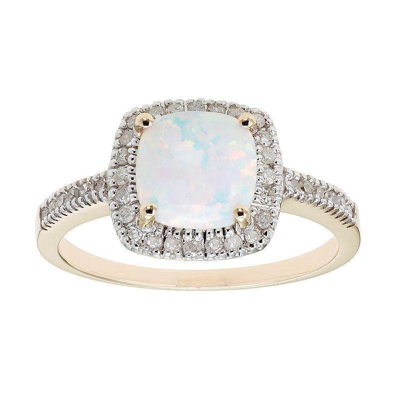 Lab-Created Opal 10K Gold & 1/5 Carat T.W. Diamond Frame Ring, Womens White Product Image