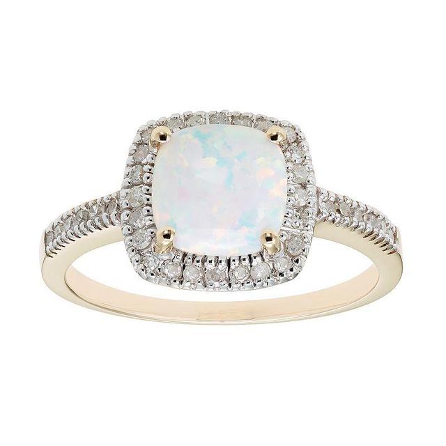 Lab-Created Opal 10K Gold & 1/5 Carat T.W. Diamond Frame Ring, Womens White Product Image