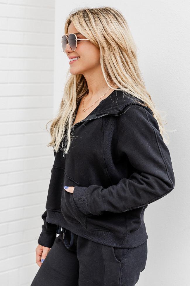 Making It Look Easy Black Ribbed Shoulder Quarter Zip Pullover FINAL SALE Product Image