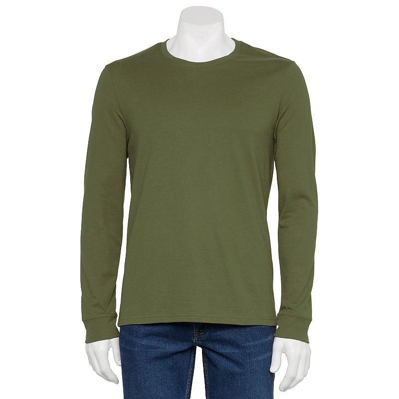 Mens Sonoma Goods For Life Supersoft Long Sleeve Crewneck Tee Dark Green Product Image