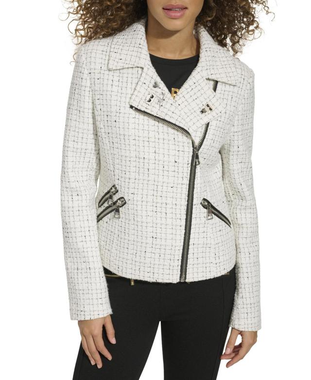 Karl Lagerfeld Womens Tweed Moto Jacket - Black Product Image