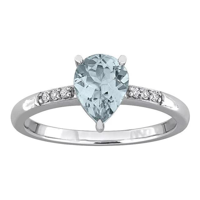 Stella Grace 14k White Gold Pear-Cut Aquamarine & Diamond Accent Ring, Womens Product Image