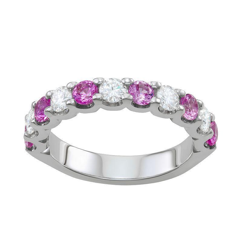 Charles & Colvard 14k White Gold 1 1/2 Carat T.W. Lab-Created Moissanite & Lab-Created Pink Sapphire Ring, Womens 14k Whgold Product Image