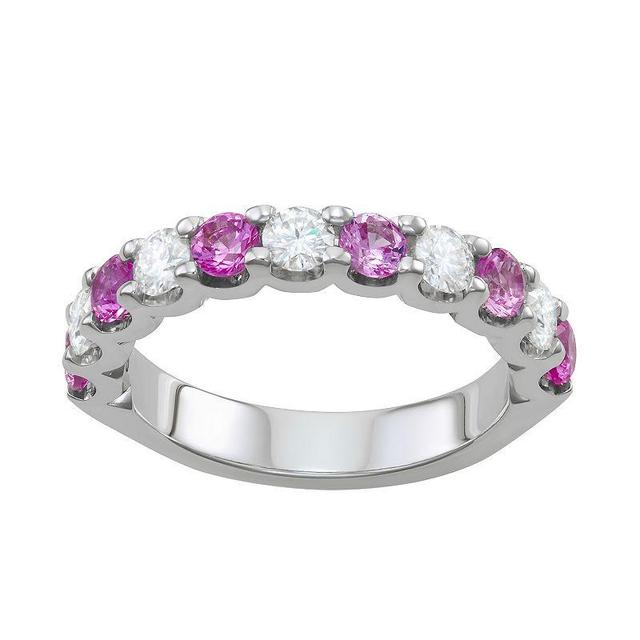 Charles & Colvard 14k White Gold 1 1/2 Carat T.W. Lab-Created Moissanite & Lab-Created Pink Sapphire Ring, Womens Product Image