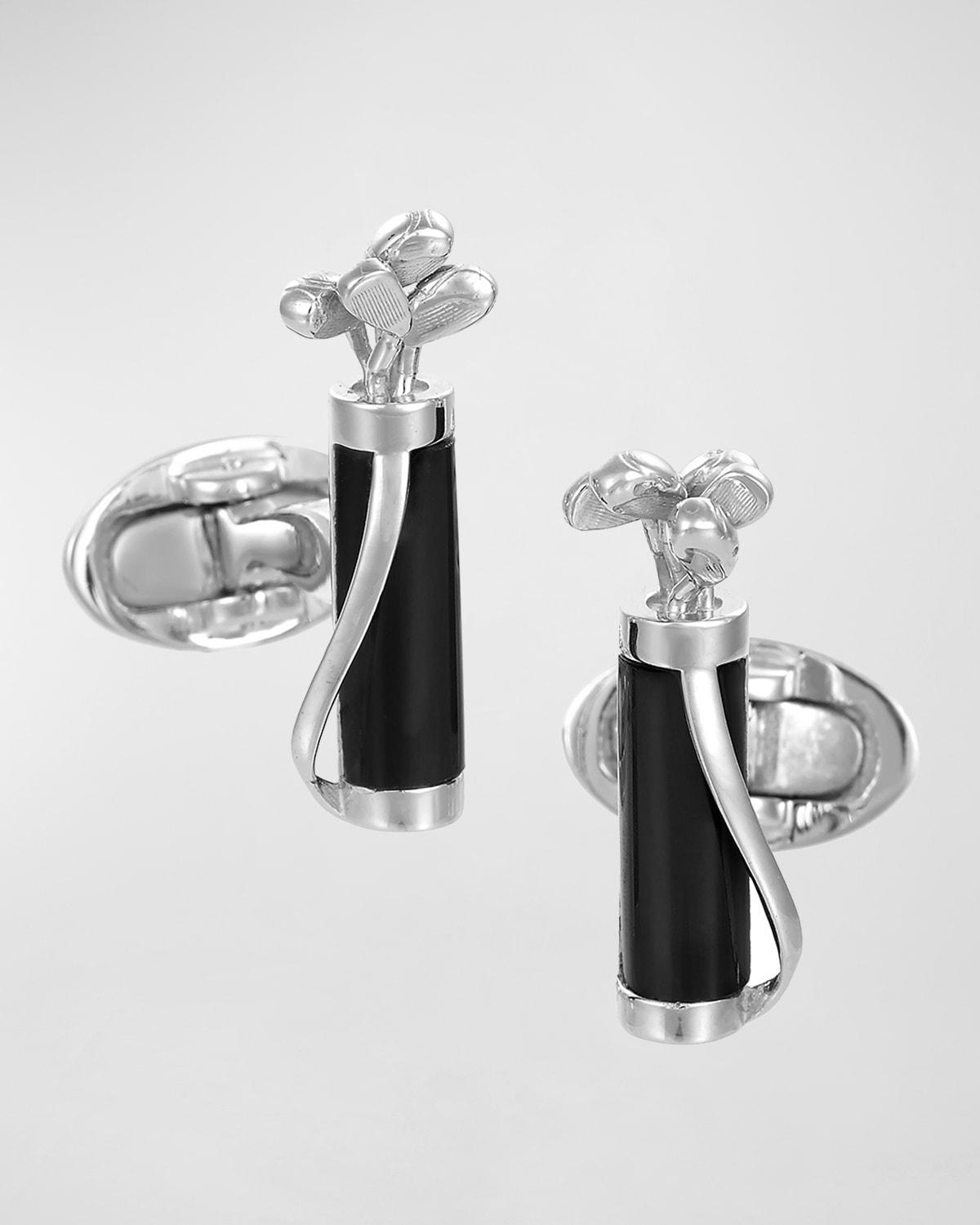 Mens Golf Bag Rhodium-Plated Black Onyx Cufflinks Product Image