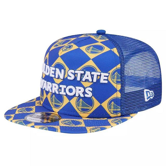 Mens New Era Royal Golden State Warriors Seeing Diamonds A-Frame Trucker 9FIFTY Snapback Hat Product Image