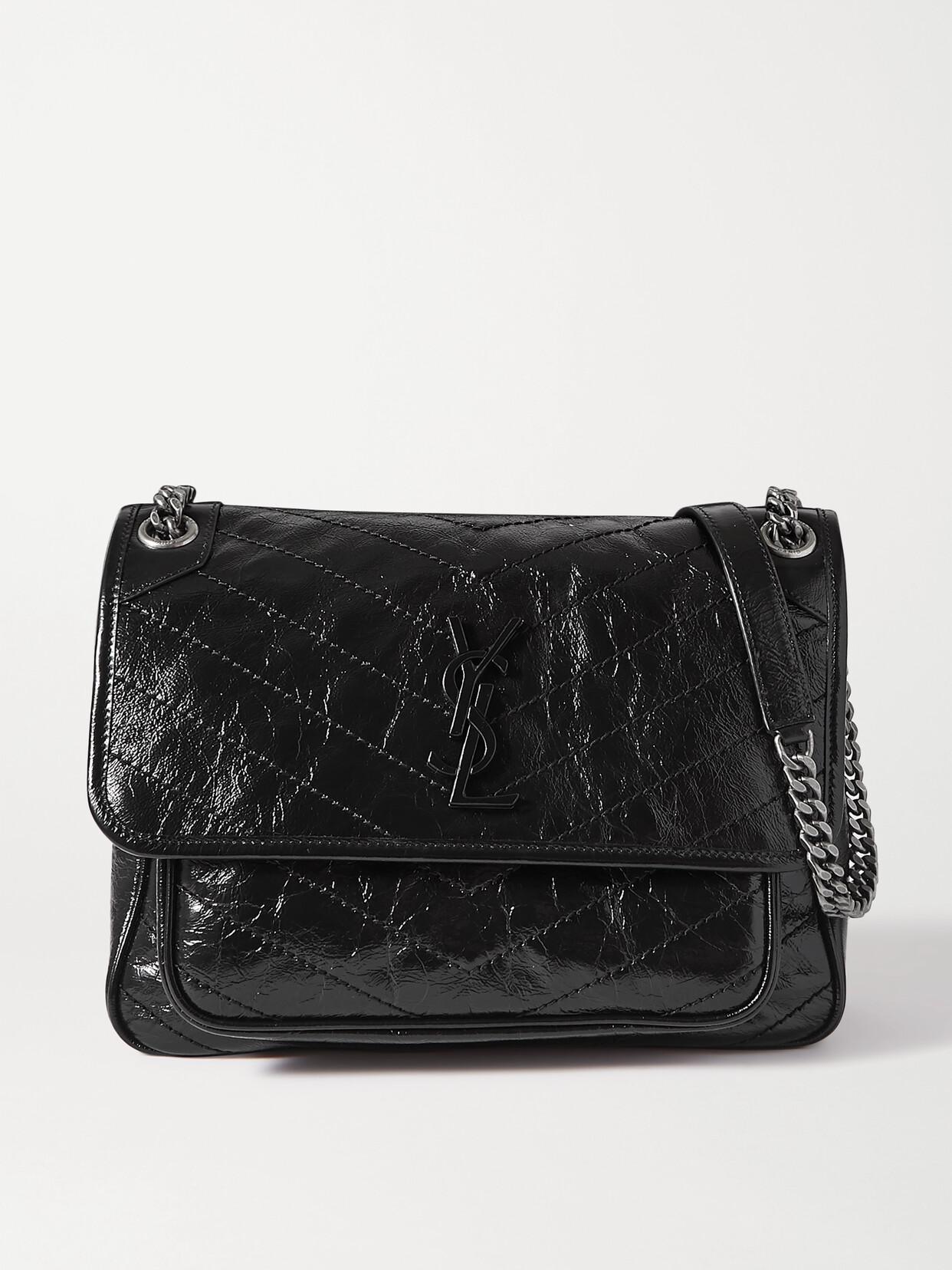 SAINT LAURENT Niki Medium Crinkled Glossed-leather Shoulder Bag In Black Product Image