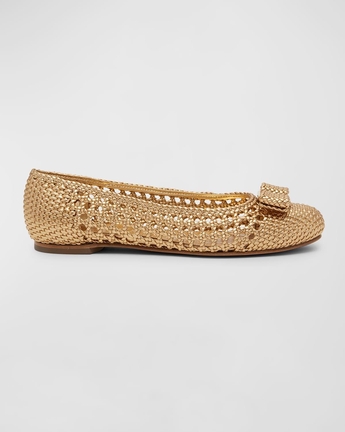 Varina Bow Woven Metallic Ballerina Flats Product Image