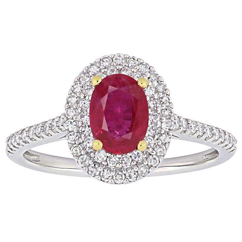 Stella Grace Two Tone 14k Gold Ruby & 1/3 Carat T.W Diamond Double Halo Engagement Ring, Womens 14k Two Tone Product Image