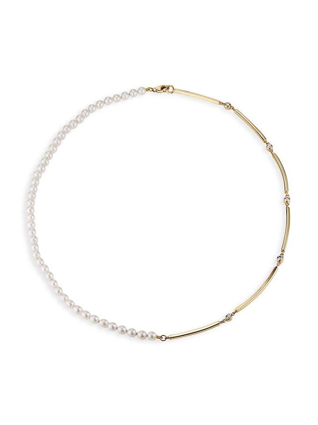 Womens Prism 18K Yellow Gold, Freshwater Pearl & 0.3 TCW Diamond Necklace Product Image