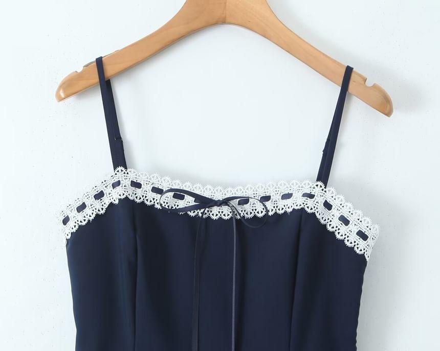 Spaghetti Strap Lace Trim Mini A-Line Dress Product Image