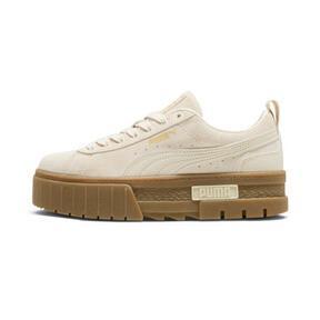 PUMA Mayze Brushed Suede Women's Sneakers in Alpine Snow/Gold/Gum Product Image