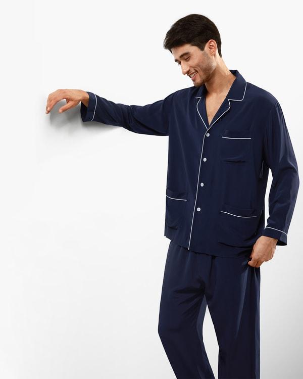 Silk Pajamas Set With Lapel Collar Product Image