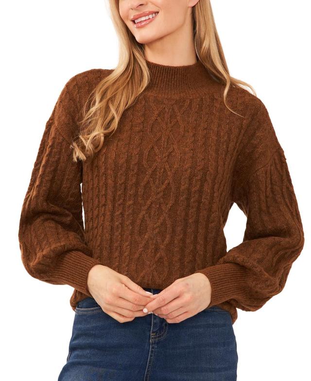 CeCe Womens Cable-Knit Mock Neck Bishop Sleeve Sweater Product Image