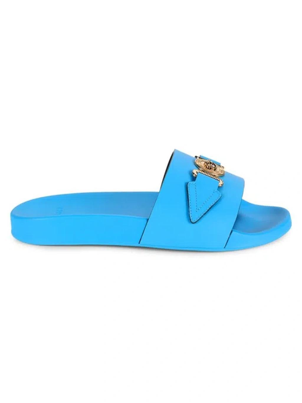 Men's Medusa Leather Slides In Blue Product Image