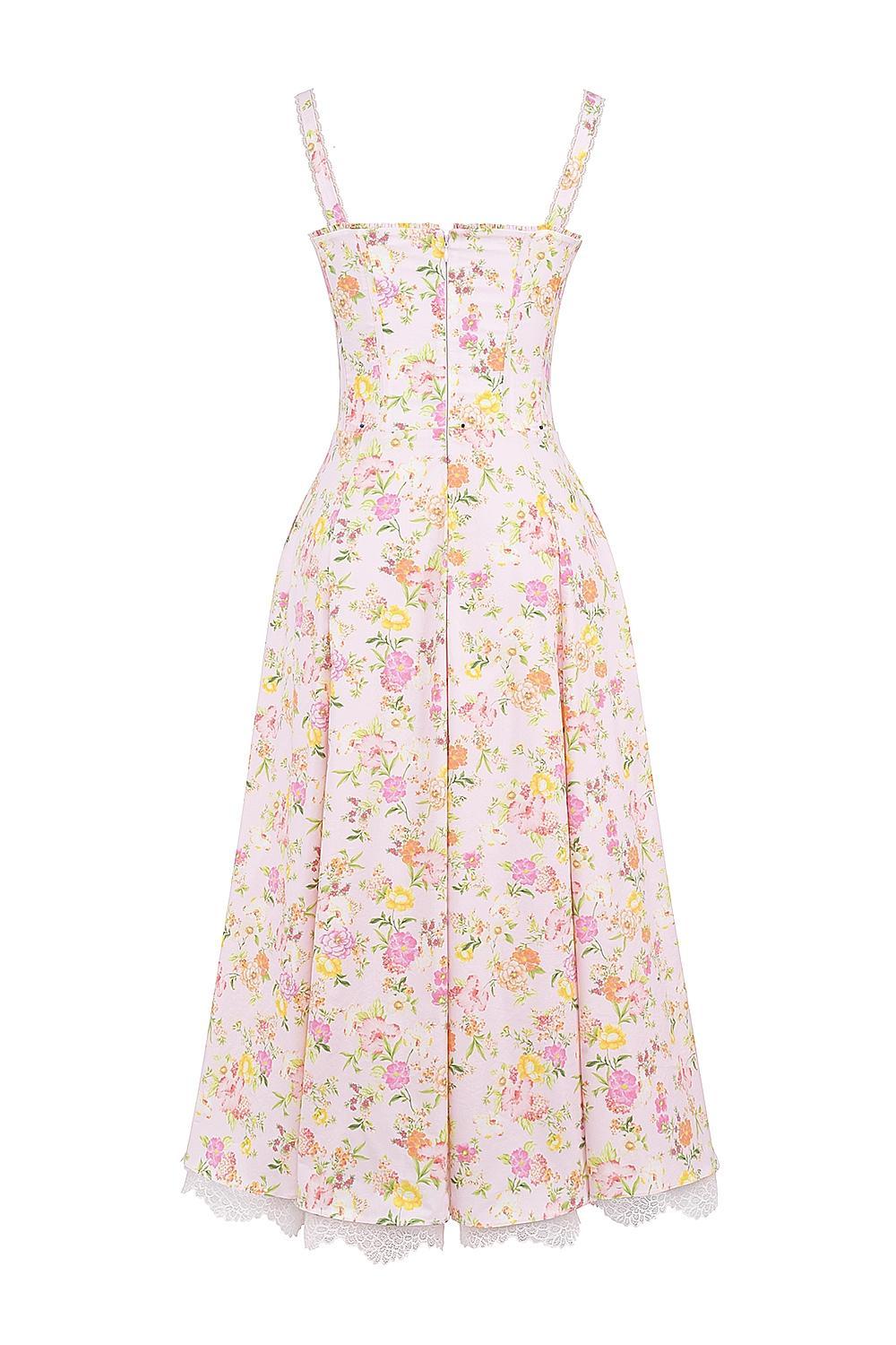 Rosalee Pink Meadow Print Cotton Bustier Sundress Product Image