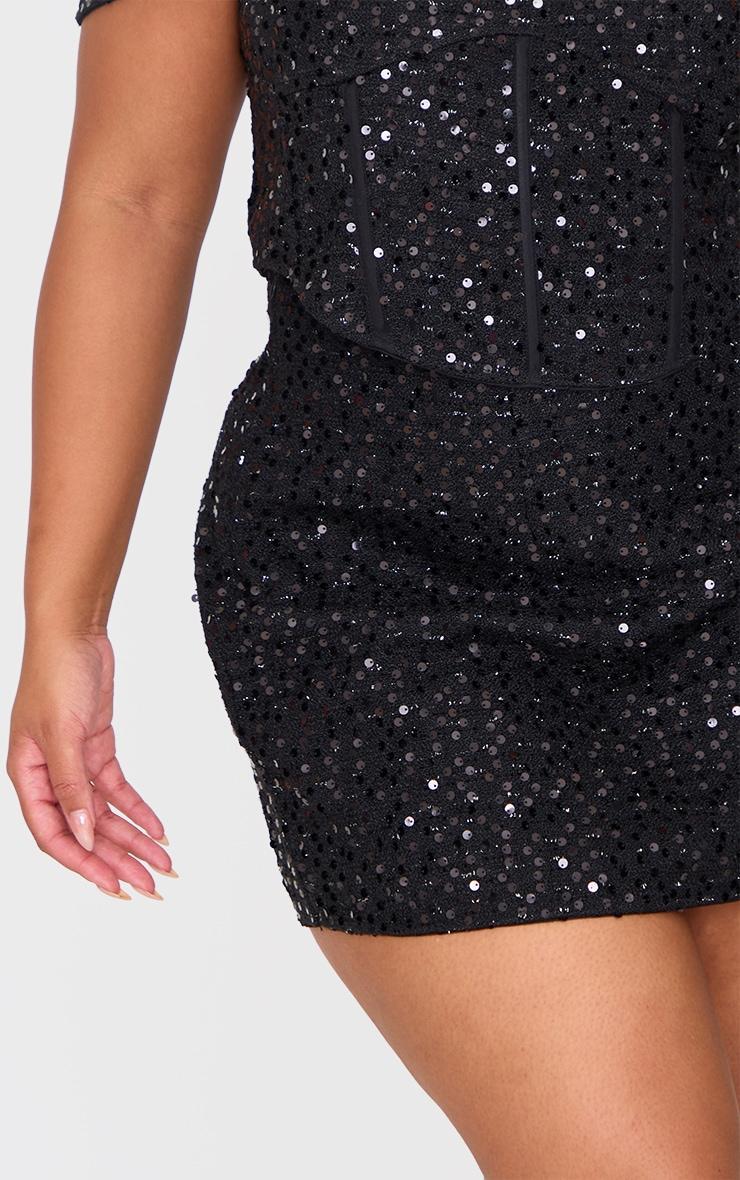 Plus Black Sequin Detail Mini Skirt Product Image