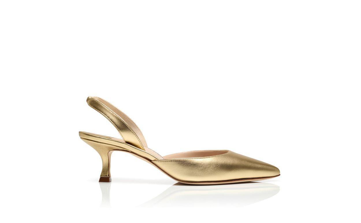 CAROLYNE 50 Gold Nappa Leather Slingback Pumps Product Image