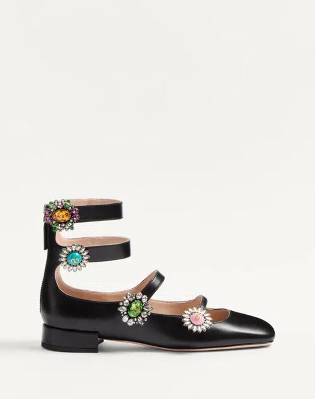 VALENTINO GARAVANI Preshoes Ballerinas With Straps In Kidskin With Jewel Buttons 20mm Woman Multicol In Multicolour Product Image