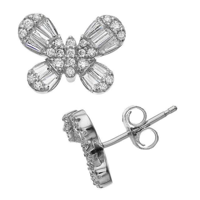 Sterling Silver Rainbow Cubic Zirconia Butterfly Stud Earrings, Womens, White Product Image