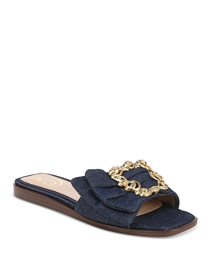 Sam Edelman Ivana Denim Buckle Detail Square Toe Flat Slide Sandals Product Image