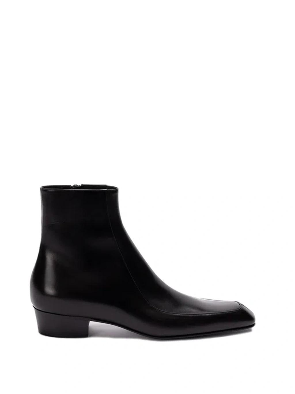 SAINT LAURENT High Top Square Toe Block Heel Ankle Boots In Black   Product Image