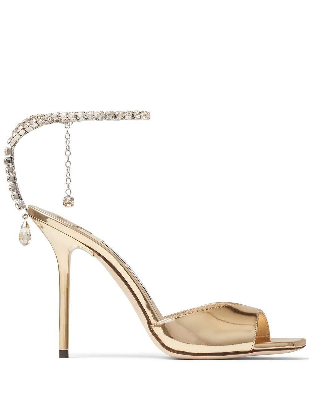 JIMMY CHOO 100mm Saeda Metallic Leather Sandals Product Image