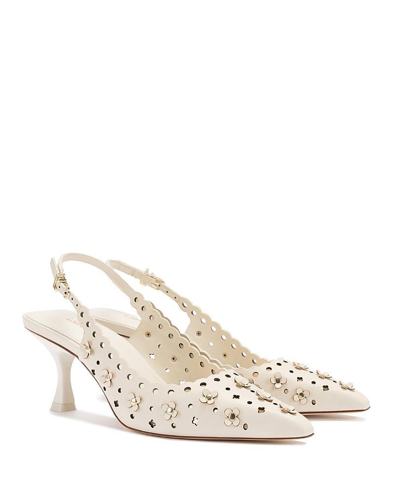 Larroude Womens Jasmine Pointed Toe Flower Detail Perforated Slingback Pumps Product Image