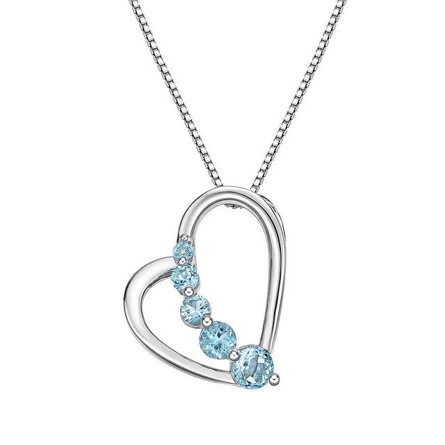 Gemminded Sterling Silver Blue Topaz Open Heart Pendant Necklace, Womens Product Image