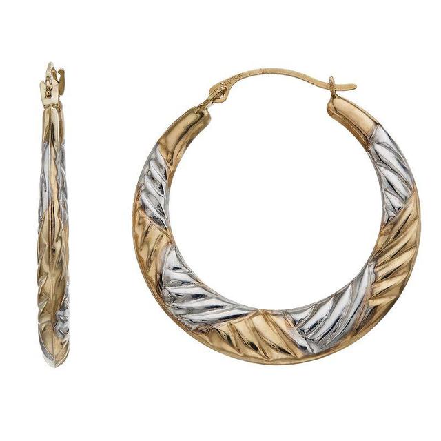 Two Tone 10k Gold Textured Hoop Earrings, Womens, 10k 2 Tone Product Image