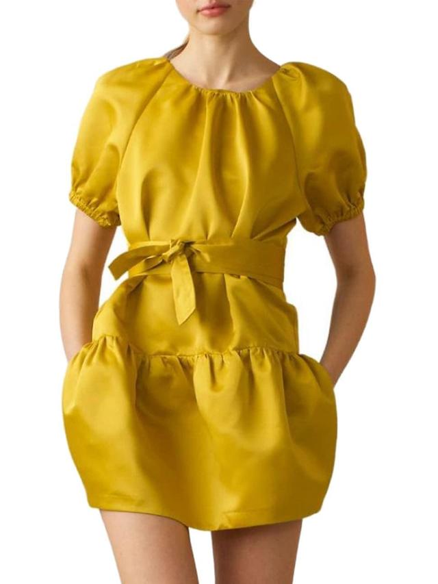 Womens Tulip Belted Satin Minidress Product Image