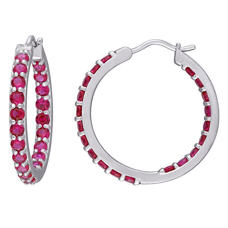 Stella Grace Sterling Silver Lab Created Ruby Inside Outside Hoop Earrings, Womens Product Image