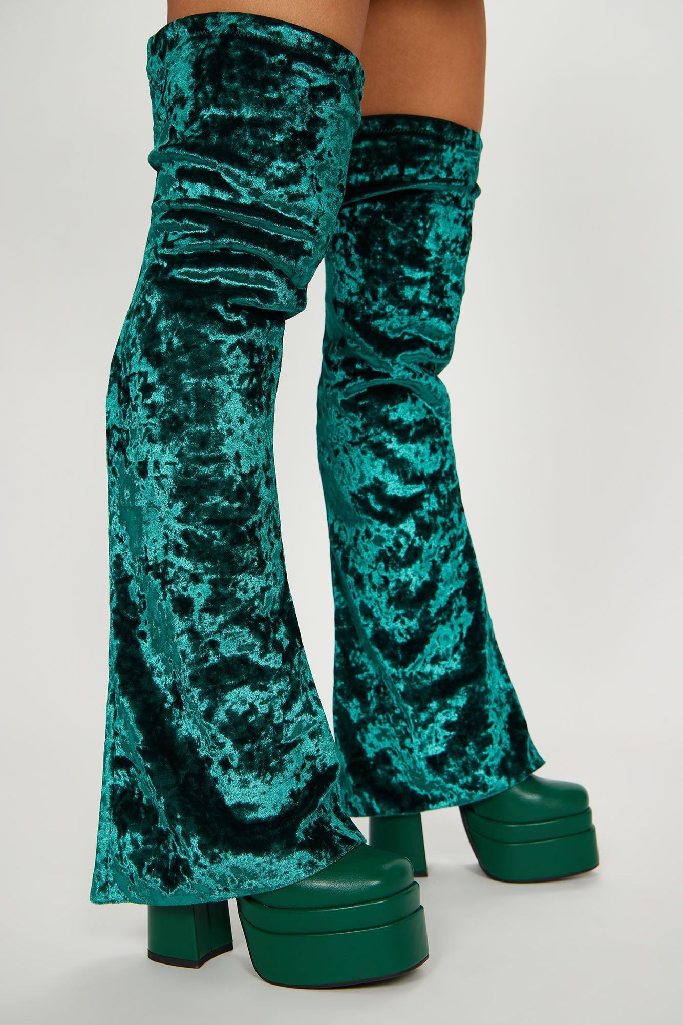 On My Way Out Velvet Boots - Green Product Image